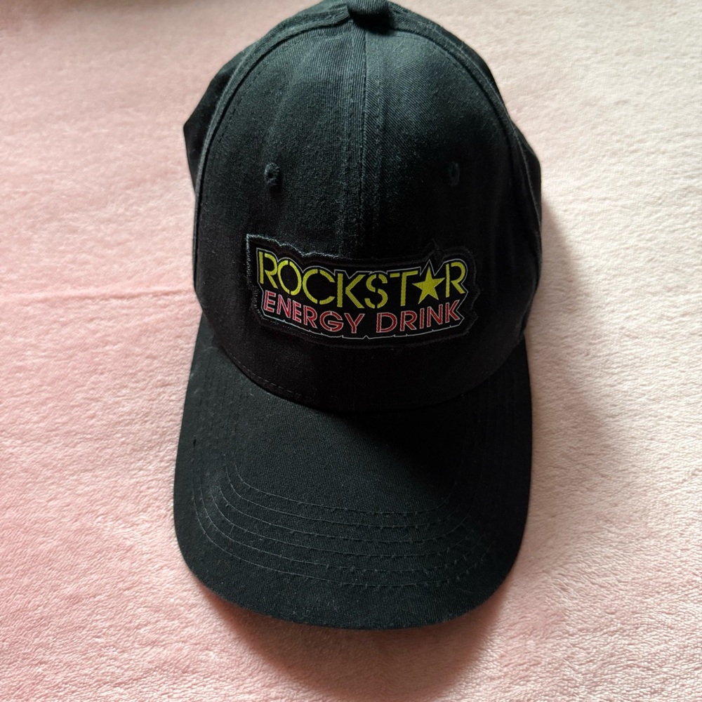 Rockstar Energy Drink Black Adjustable Snapback Cap Y2K 2000s